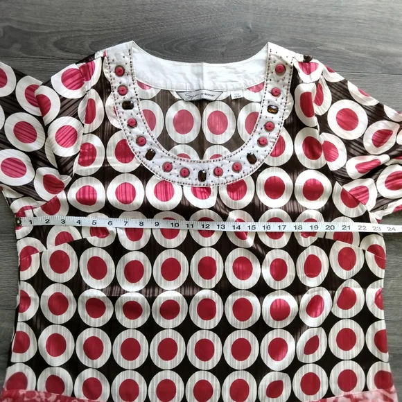 Soft by Avenue Geometric Print Blouse Size 18/20 3/4 Sleeve Brown Red White - Picture 10 of 11